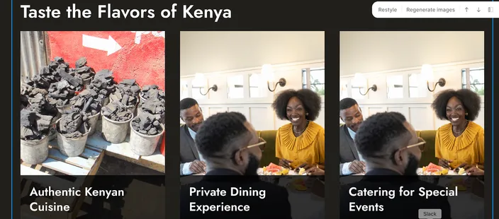 Restaurant service listing generated with AI website builder Durable