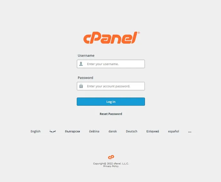 cpanel login screen
