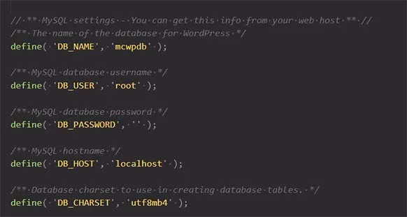 database details in wordpress config file