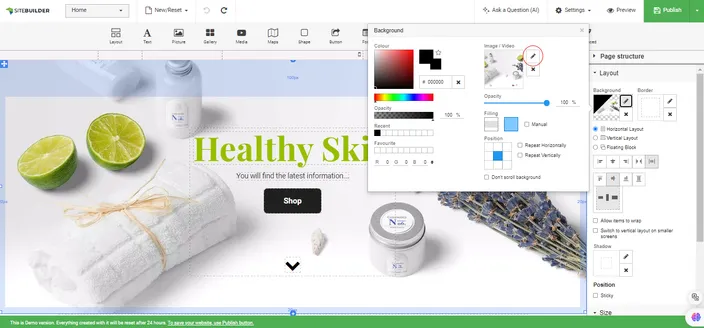 HostAfrica’s website builder edit option to switch to another image