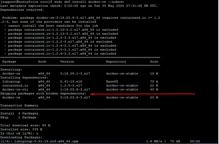 terminal output
