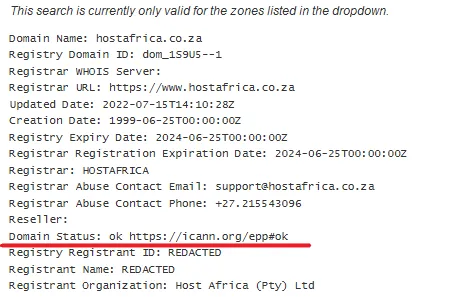 search results for a whois lookup