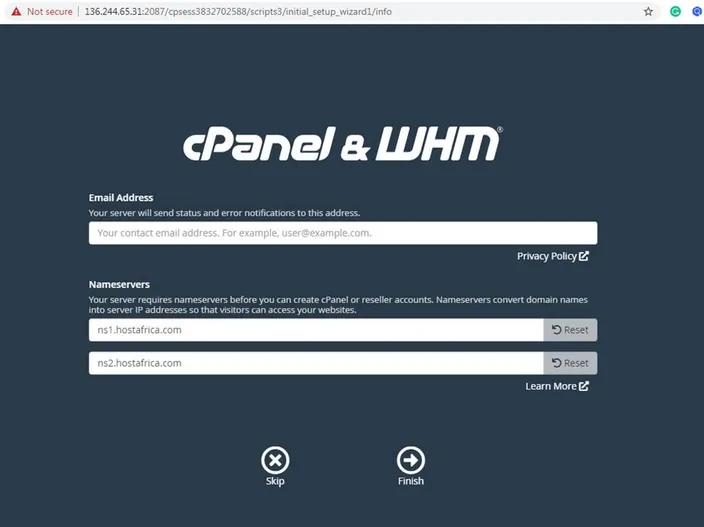 cpanel setup wizard