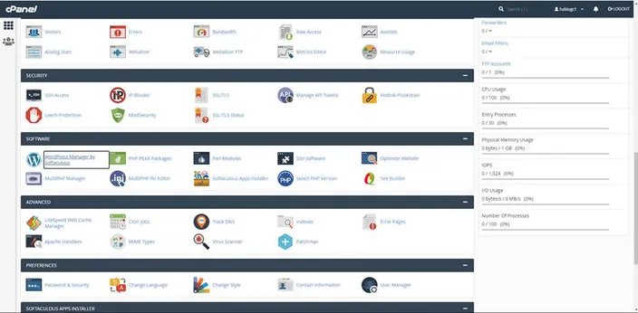Select WordPress Manager by Softaculous under SOFTWARE.
