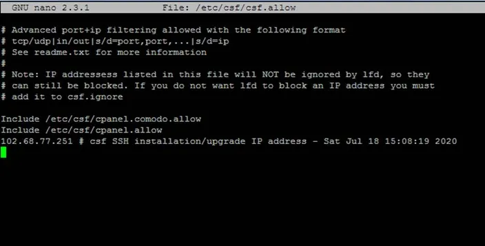 terminal output