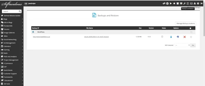 You can click on the Backup and Restore icon present on the top right.