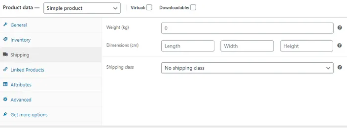 screenshot WooCommerce Product Shipping form