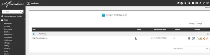For the desired WordPress installation, press the pencil icon to edit.