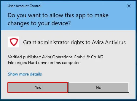 Grant admin rights to Avira Antivirus