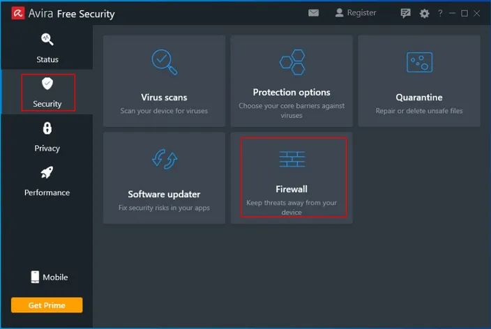 Avira Security firewall card