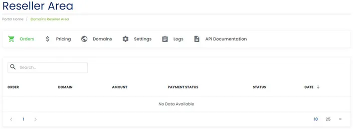 Reseller Area Dashboard