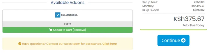 HostAfrica site builder add ons in cart