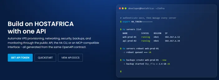 HostAfrica API page