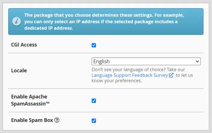Settings WHM Create a New Account
