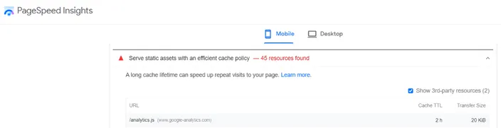 serve static assets with an efficient cache policy