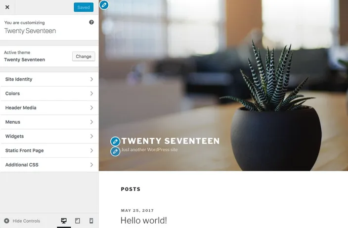 twenty seventeen wordpress theme customizer