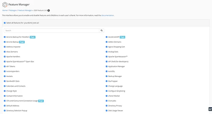 WHM Feature Manager List