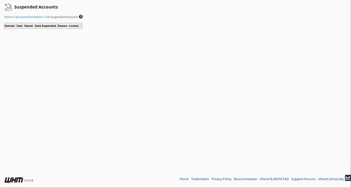 WHM Suspended Accounts Dashboard