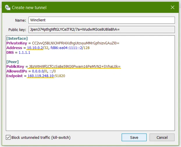 Windows WireGuard client config